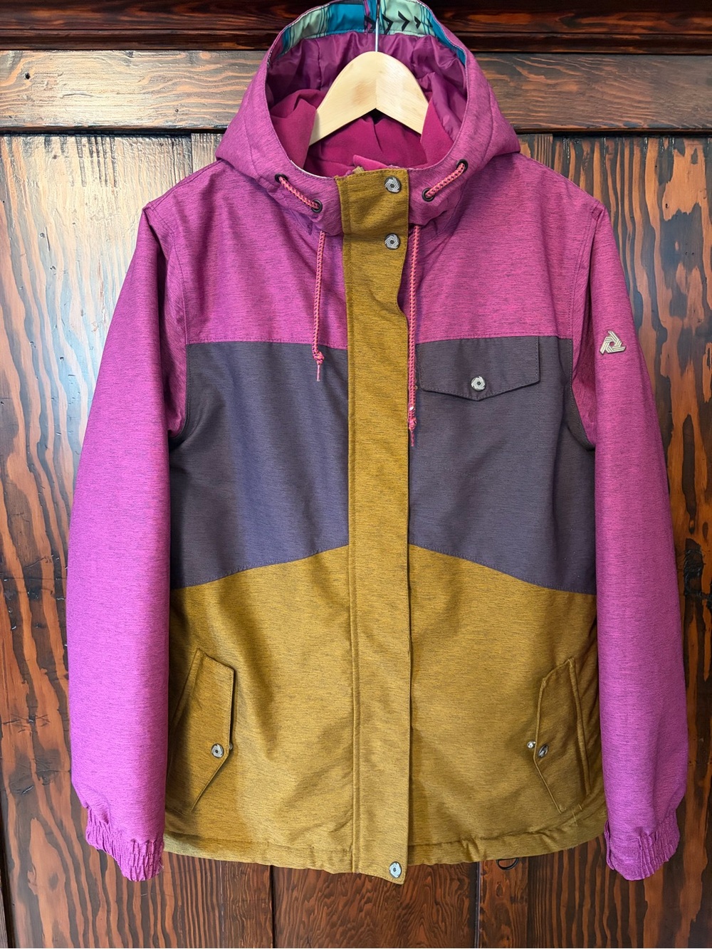 Aperture Pink, Gray & Mustard Colorblock Women’s Snowboarding Jacket